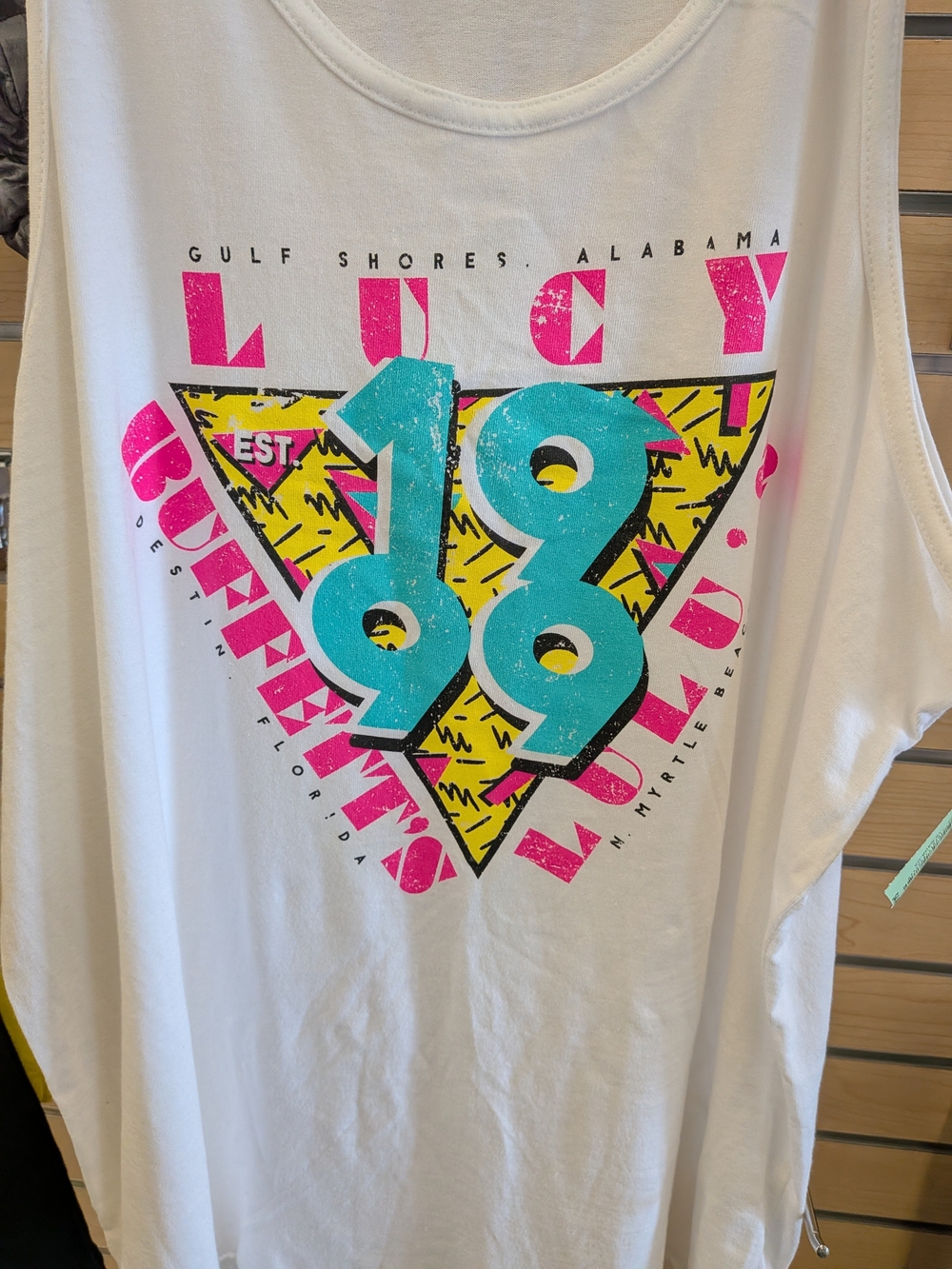 Gildan White Tank with Teal, Yellow & Pink 1989 Graphic